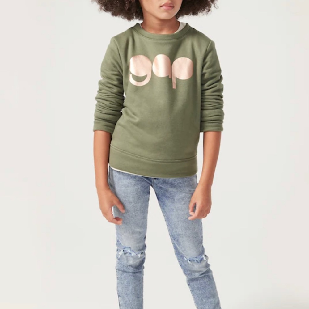 Gap Factory - Kids Metallic Logo Crewneck Sweatshirt - Army Green - Size M (8)